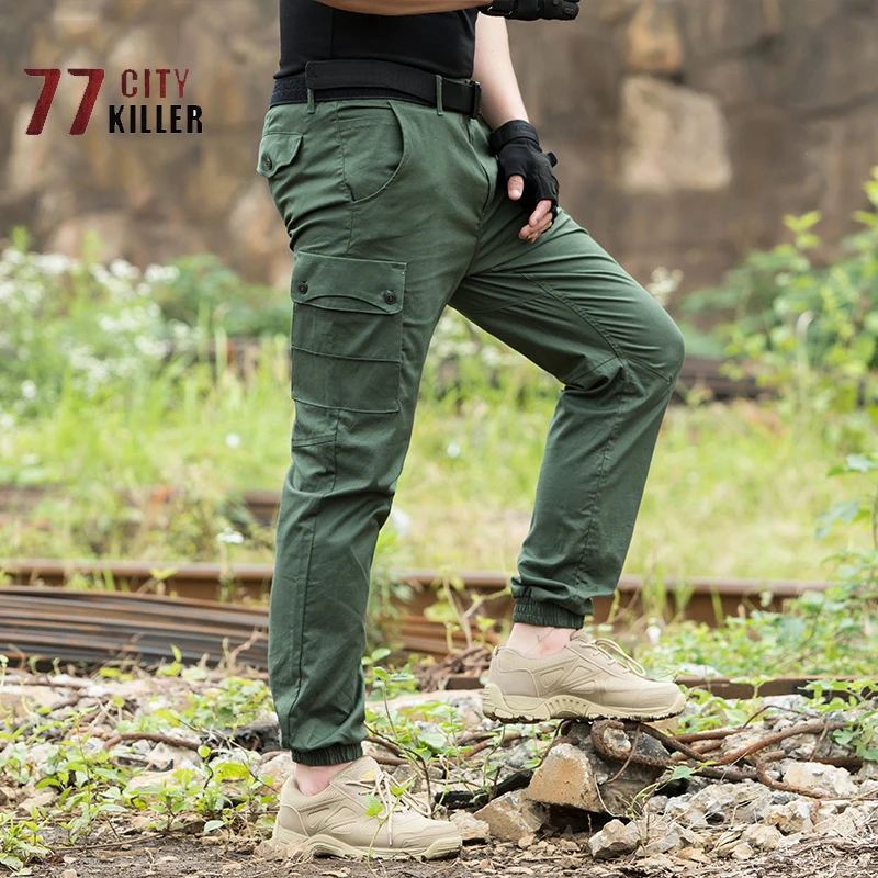 

Men's Cotton Breathable Multi Pocket Cargo Pants Military Tactical Plain Casual Trousers Men's Outdoor Sports and Combat Pants