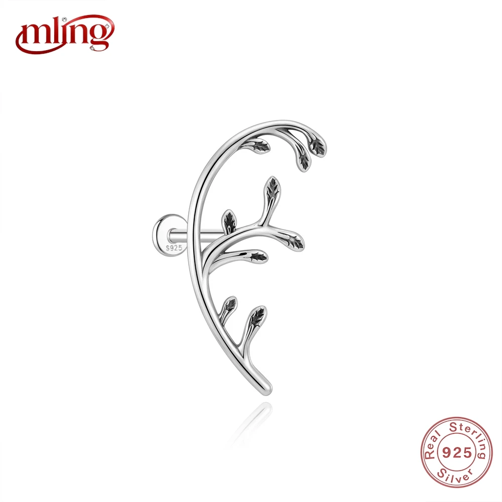 

MLING 1PC Gothic Branches 925 Sterling Silver Vintage Flat Back Cartilage Piercing Ear Bone Stud Earring For Women Vine Jewelry
