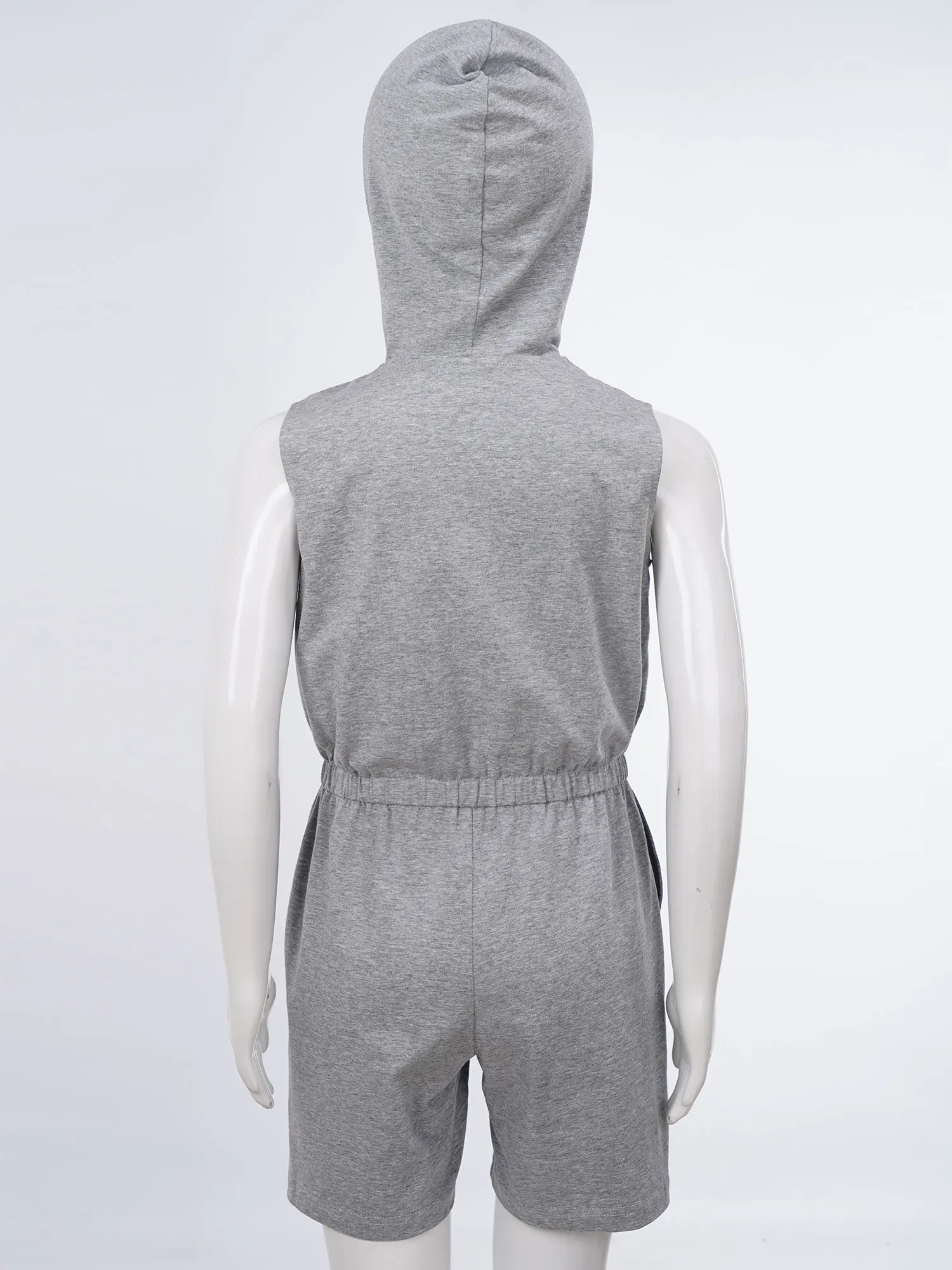 Kids Boys Girls Zipper Hooded Jumpsuit Sleeveless Elastic Waist Thigh Length Bodysuit Casual Daily Holiday Home Wear Pajamas view 3