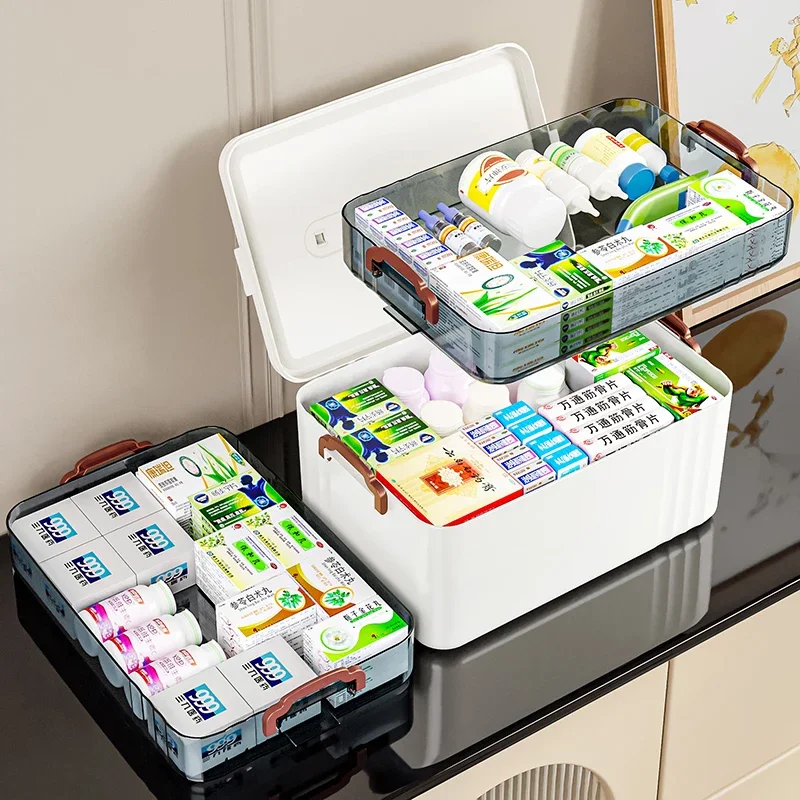 Portable First Aid Box Large Capacity Home Medicine Storage Box Medicine Organizer Boxes with Multi-layer Drug Storage Case