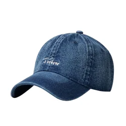 Niestrukturalny niebieski Denim czapki baseballowe dla kobiet mężczyzn teksty haftu 6 Panel tata kapelusz