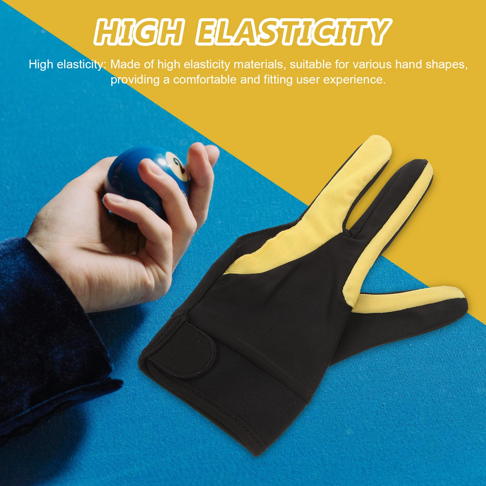 

High Elasticity Anti-slip Wear-resistant 3-finger Left-hand Yellow Full-finger Snooker Glove Billiards Pool Cues sweaty hands