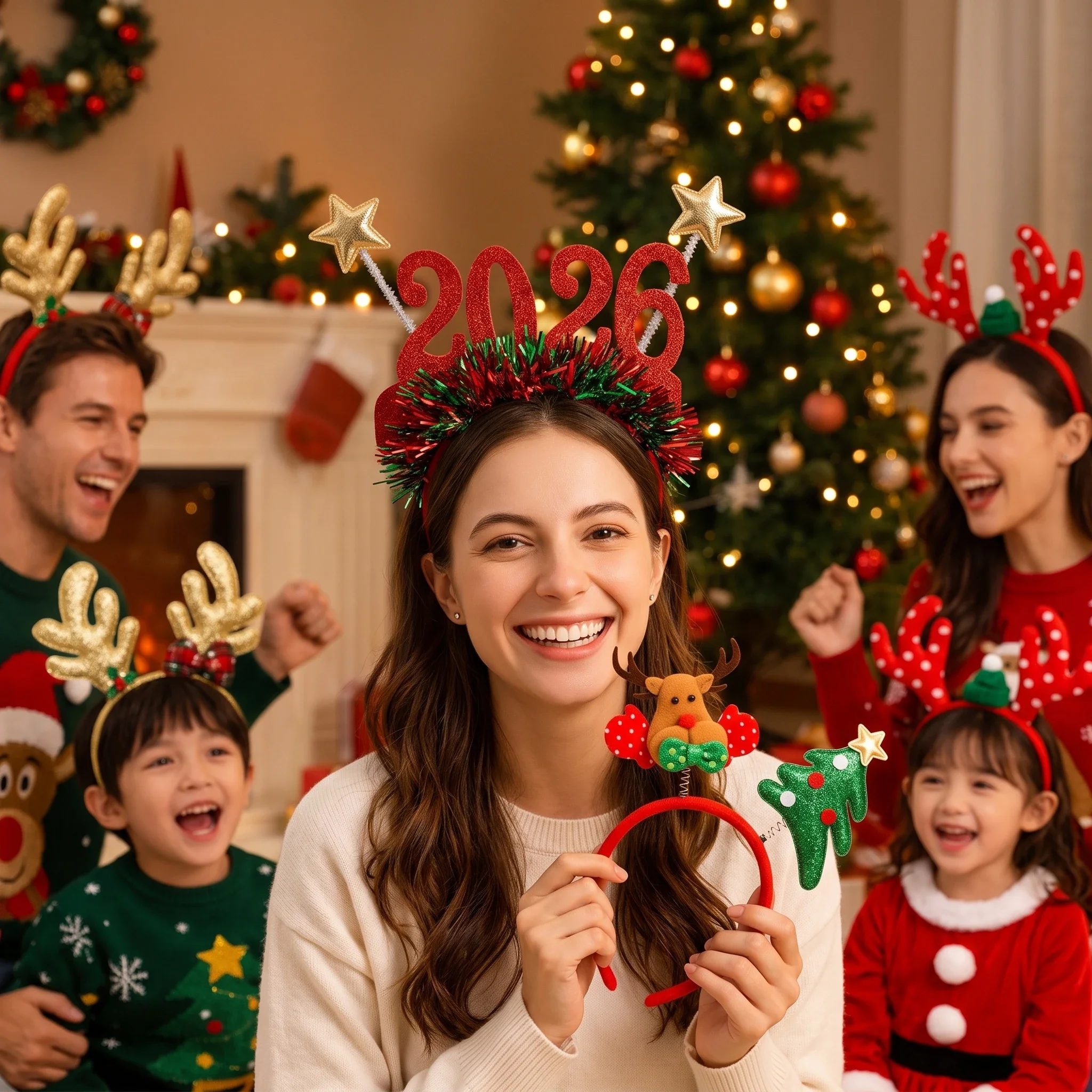 Christmas Party Headbands Reindeer Antler Bow Tree Hair Hoop Xmas Costume Headwear Decor for Adults and Children Gifts