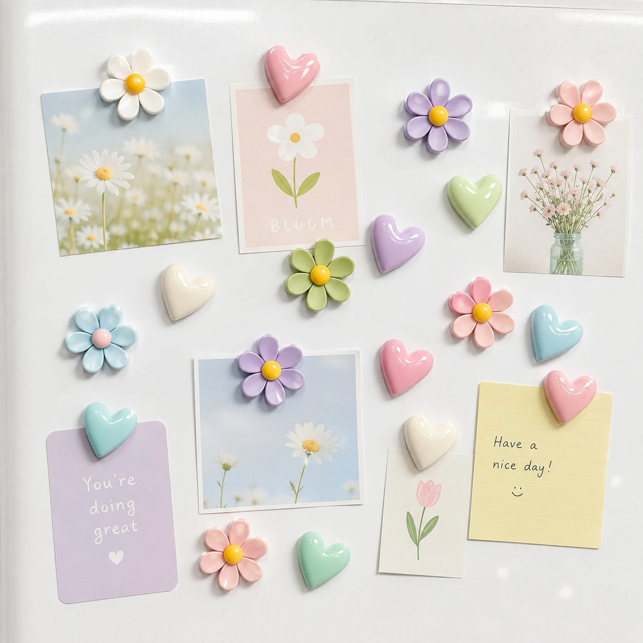 Colorful Flower and Heart Fridge Magnets, Refrigerator Magnets for Kitchen Office Photo Notes Home Decor Gift Set