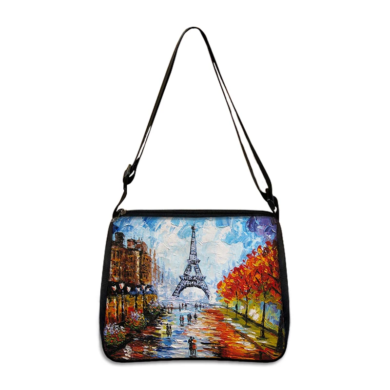 London Landscape / Eiffel Tower Print Shoulder Bag for Travel Women Handbags Leisure Clutch Ladies Canvas Messenger Bags