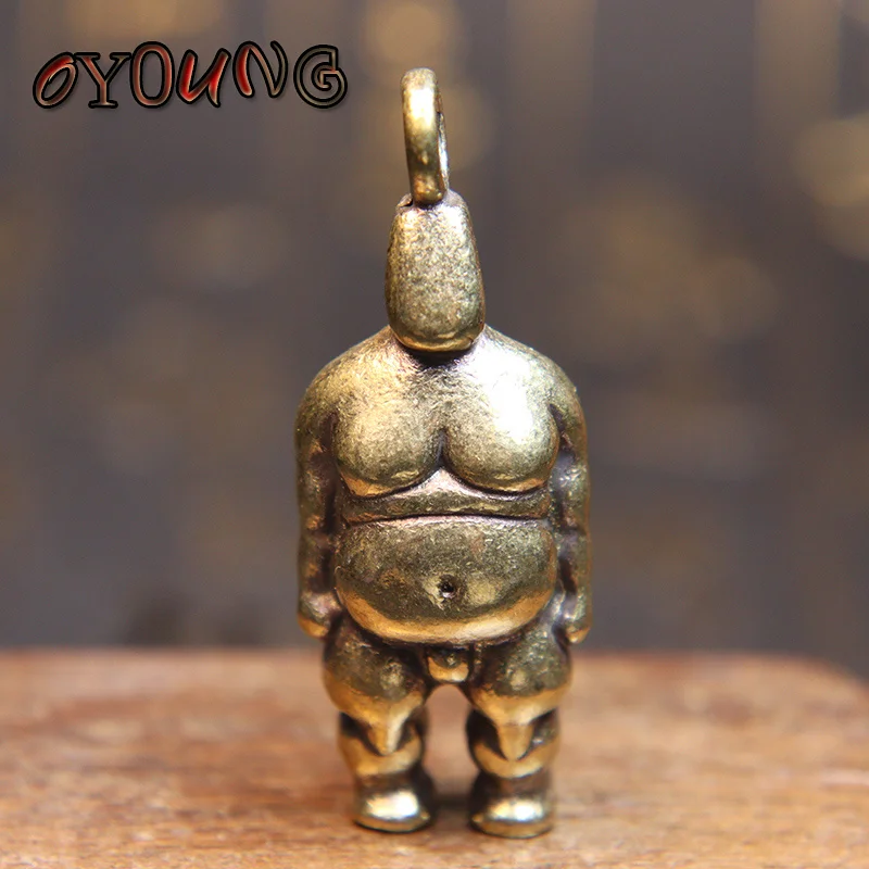 Антикварные латунные фигурки толстых мужчин, мини-фигурки, крутой модный хип-хоп, панк-образный медный брелок для автомобиля, подвеска, аксессуары для украшения стола