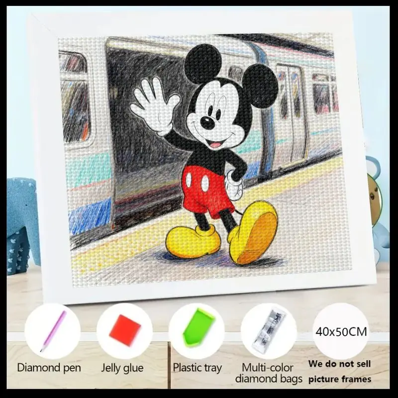 

1 шт., алмазная живопись с Микки Маусом, 5D мультяшное искусство, набор для творческого ремесла «сделай сам», очаровательный анимированный персонаж на настройке поездного станции, C