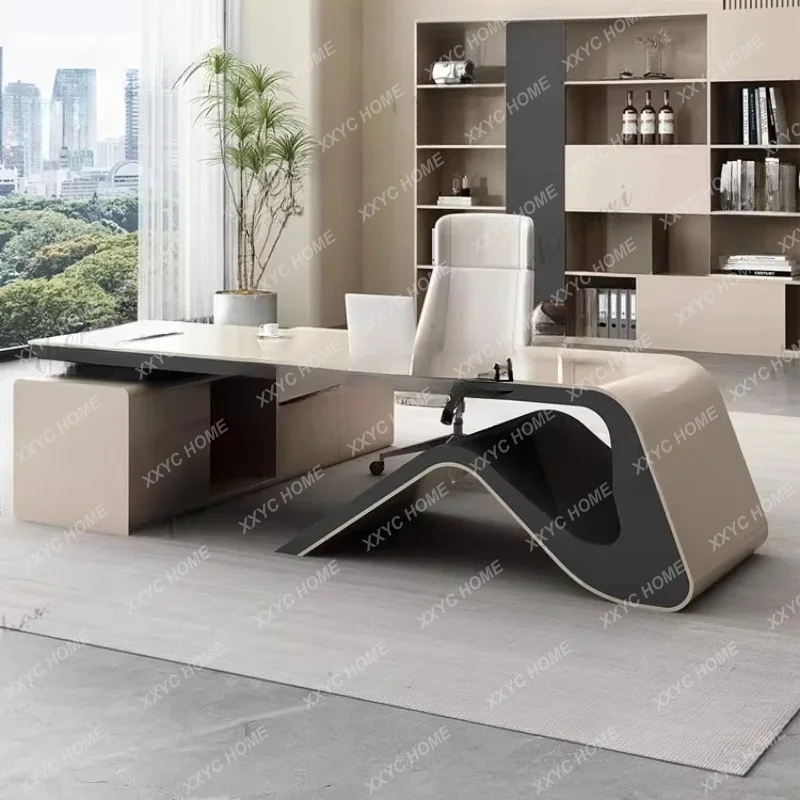 Luxury L-Shaped Executive Desk with Long Cabinet 1.8-3.2m Modern Boss Office Desk High-End CEO Desk for Premium Office furniture