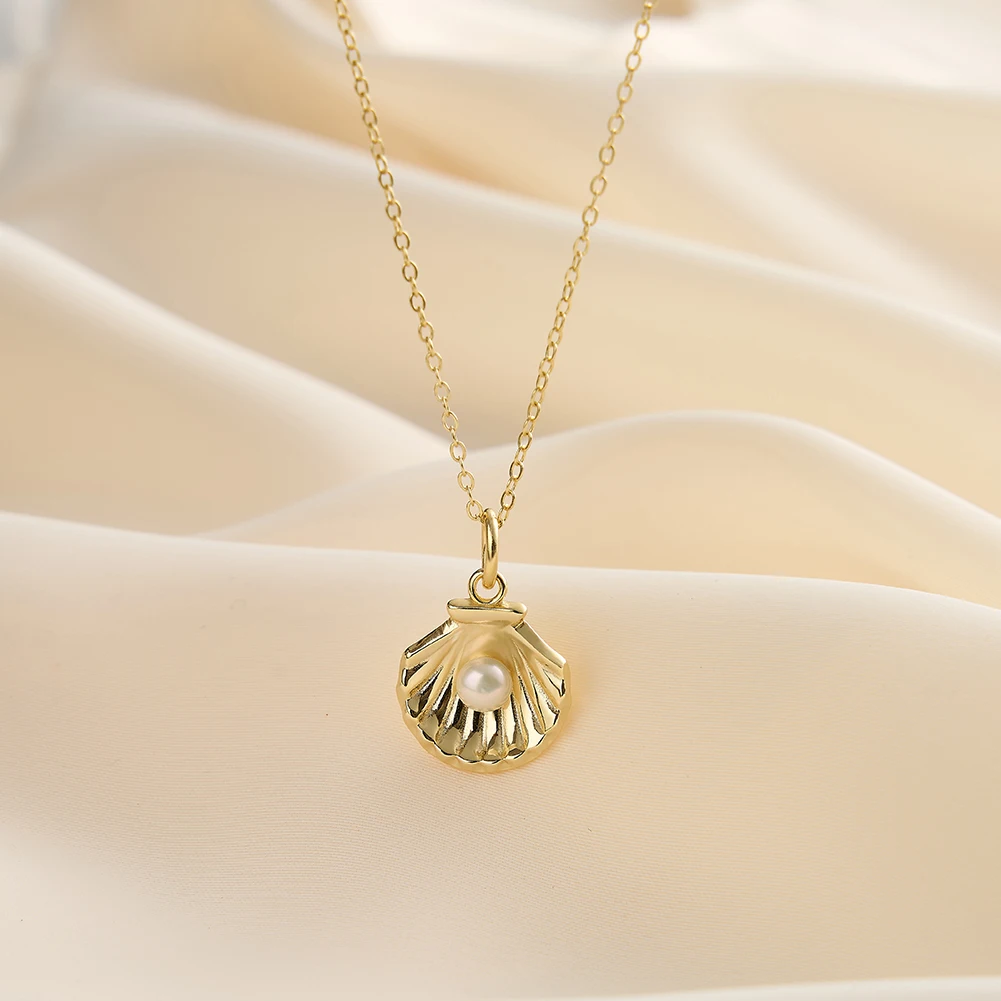 

Kiss Mandy Natural Pearl Pendant with Shell Necklace 925 Sterling Silver Wedding Dainty Pearl Collar Chain Gift Jewelry GPN81