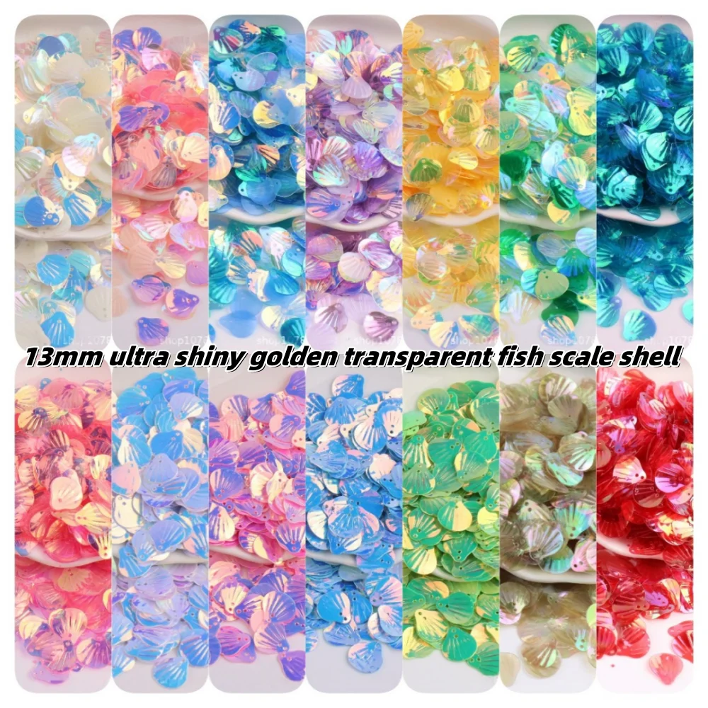 180 teile/beutel 13mmTransparent Shell Meerjungfrau Fisch Skala Pailletten PVC Pailletten DIY Hochzeit Nähen Kleid Handwerk Lentejuelas Zubehör – Detail 1