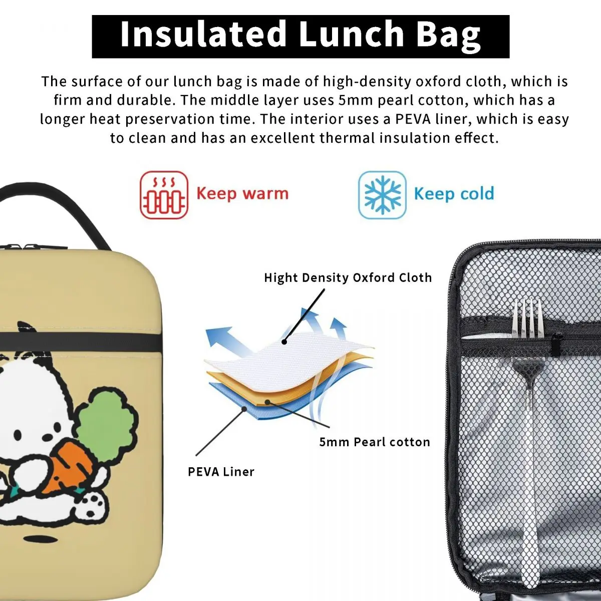 Pochacco Running With Carrots Insulated Lunch Bags Cooler Bag  Lunch Container Large Tote Lunch Box for Men Women College Travel