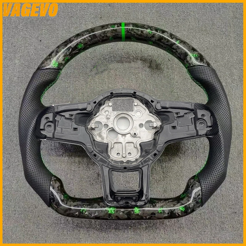 Green foil carbon fiber leather steering wheel suitable for VW Golf 7 MK7 GTI, optional paddles and buttons, Car Accessories