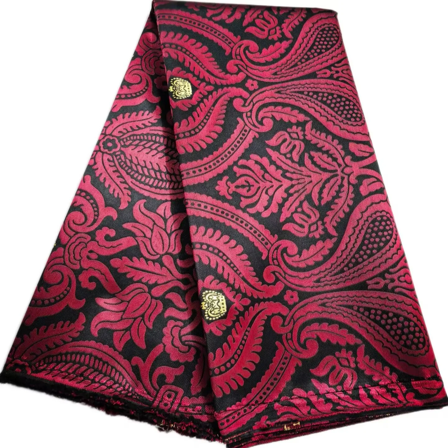 

Red Color African Damask Fabric Floral Crown 3D Embroiderd For Woman Scarf Headtie Embroidered Floral Design For Wedding Dresses