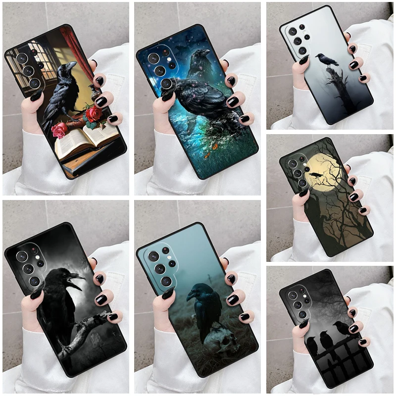 Phone Case For Samsung Galaxy S24 S23 S21fe S22 Ultra Plus Note 10 20 S8 S9 S10 Cover Goth Raven - Creepy Night