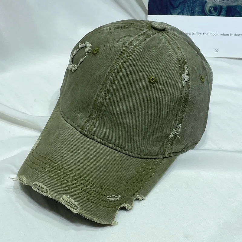 Unisex Spring Solid Color Specilly Baseball Cap Men Women  Summer Retro Hiphop Wash Denim Hole Brim Casual Outside Sun Hat Male