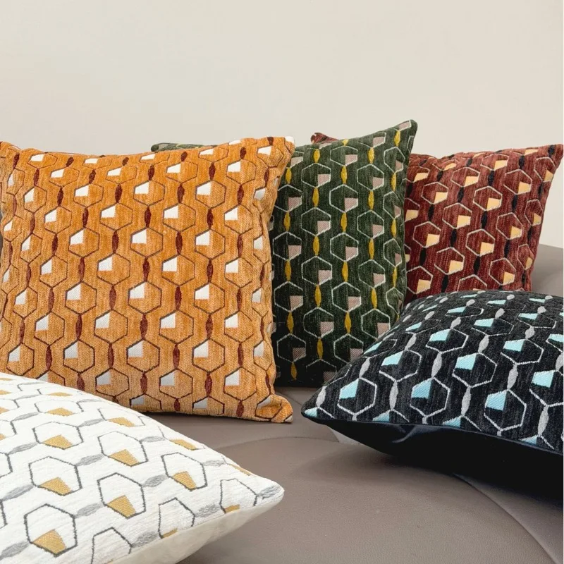 Luxury Chenille Jacquard Cushion Cover Geometric Textured Throw Pillow Case Modern Abstract Decorative Pillowcase Home Decor