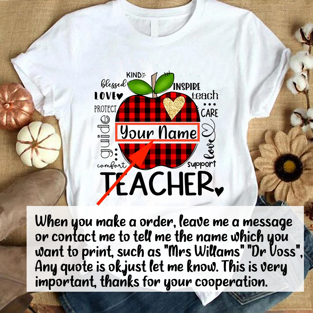 Personalized Teacher Shirts Teacher Appreciation Leopard Buffalo Plaid Cute Top Tees for Teachers Day Gift