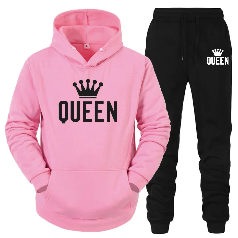 2024 Hot Sale Couple Fashion Tracksuit King Queen Hoodies and Sweatpants High Quality Men Women Daily Casual Sports Jogging Suit