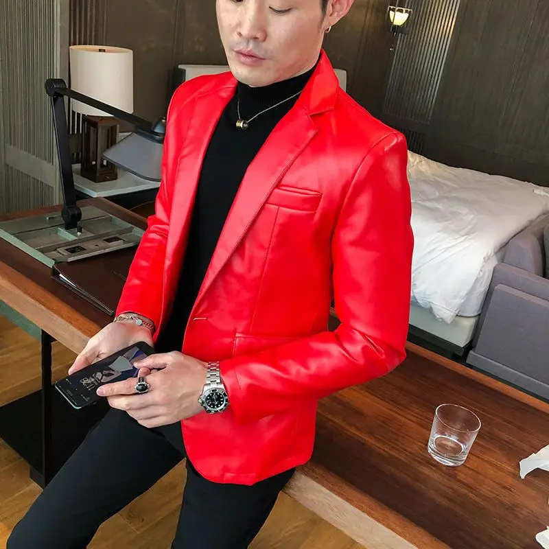 

Кожаное однотонное пальто высокого качества, одиночные модели, мужской пиджак, мода 2025 года, роскошная дизайнерская одежда, модные мужские пиджаки