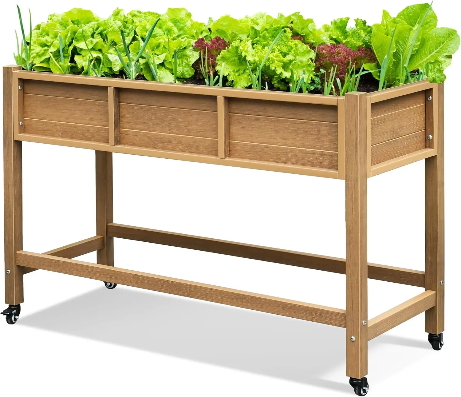 

47x18x31in Raised Garden Bed HDPE, Weather-Resistant Poly Wood Planter Box Stand, Planter Box with Legs & Lockable Wheel