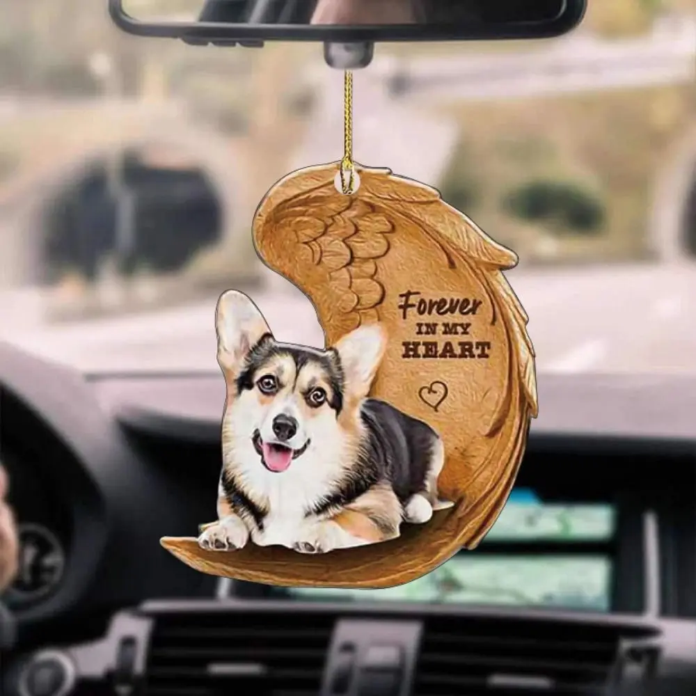 Decorative Dog Angel Pendant Dog Key Chains Acrylic Hanging Dog Hanging Decorations 2D Car Interior Ornament Key Chains