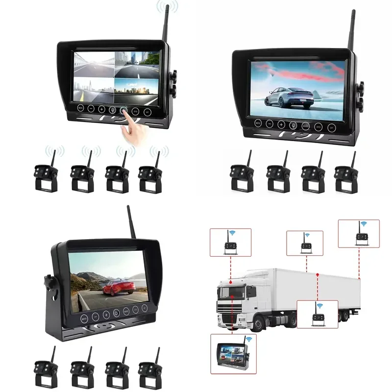 OEM 4 Channel 2.4Ghz AHD 1080P 7'' Lcd Night Vision Wireless Truck Camera With Rear View System