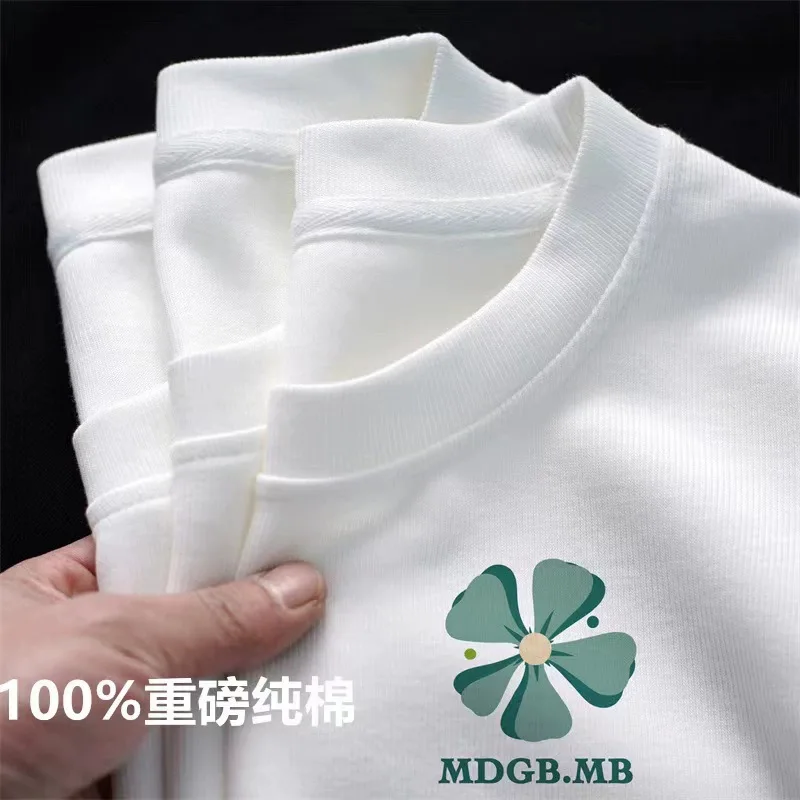 100% Cotton Short-sleeved T-shirt Men's Pure White Printed Half-sleeved Summer Loose Casual Top