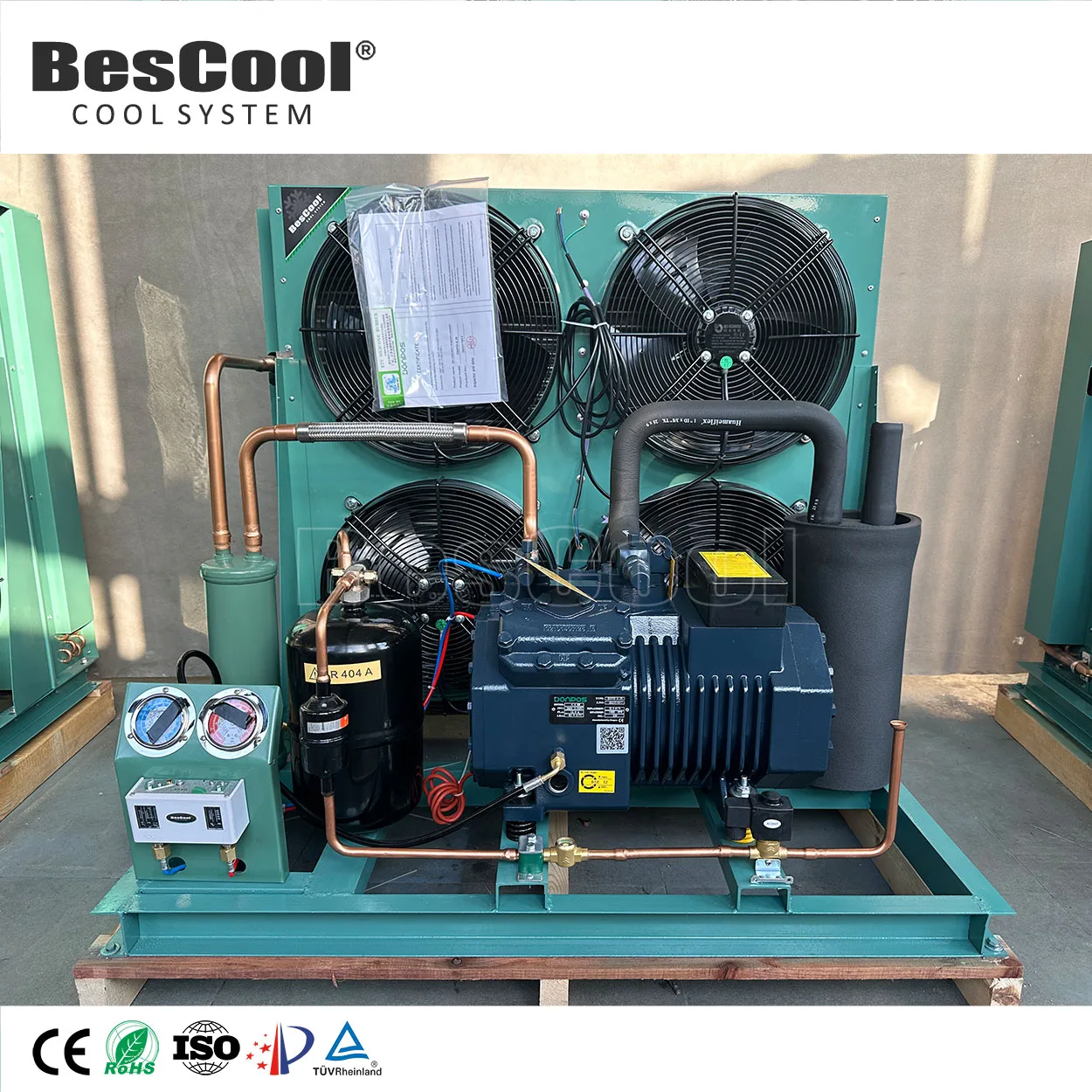 

Open-Type Condensing Unit with Automatic Outside Cooling Semi-Hermetic Compressor for Refrigeration & Heat Exchange