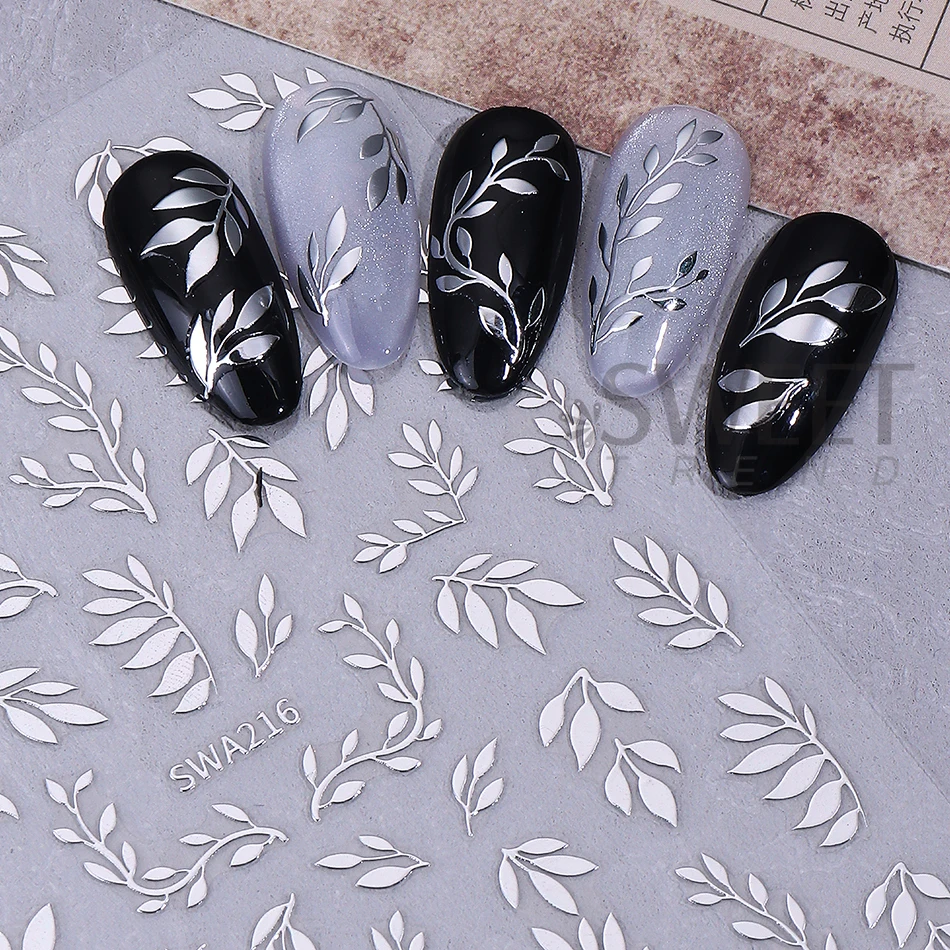 3 Stück Bronzefarbene Blätter Nagelkunst-Aufkleber Roségold Silber Blumen- und Blätterdesign Elegante Slider-Aufkleber DIY Sommer-Maniküre-Dekoration – Detail 6
