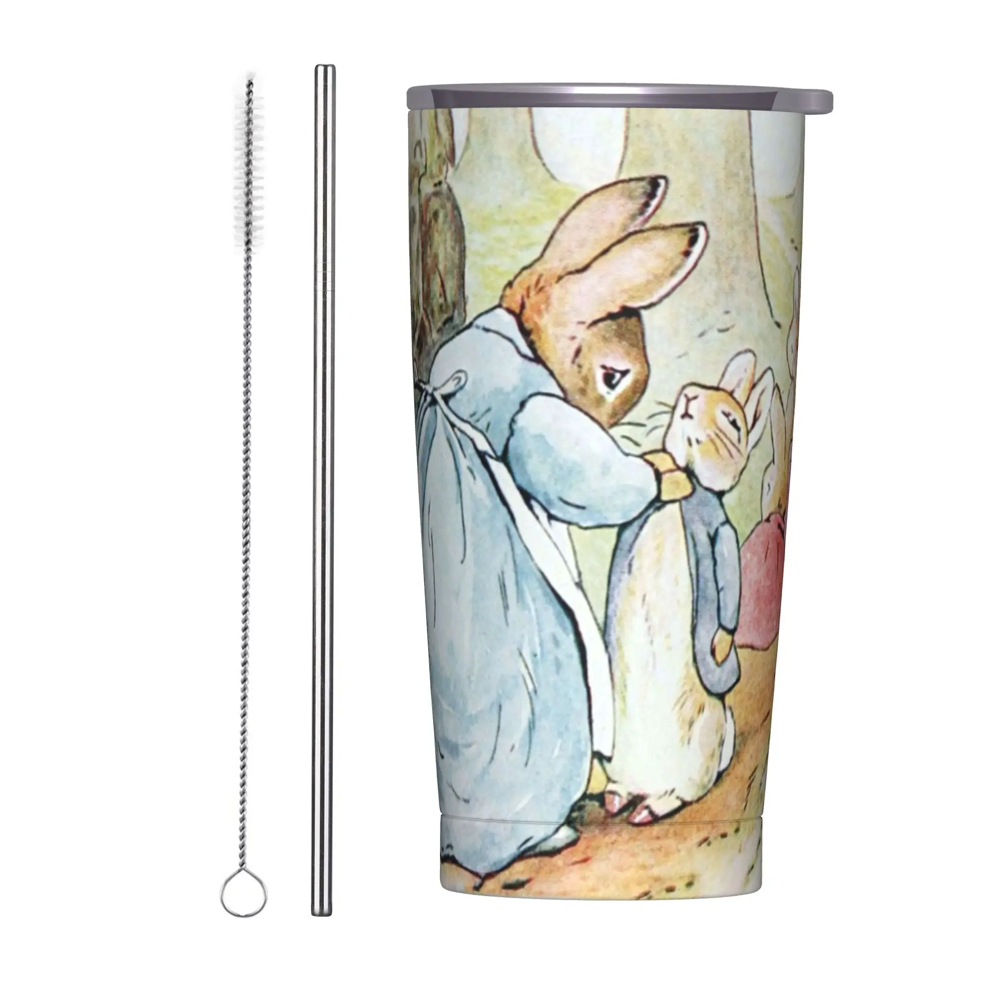 Mrs. Rabbit Tells Peter to Behave Beatrix Potter Insulated Tumbler with Straws Lid Stainless Steel Coffee Mugs Drinks Cup, 20oz
