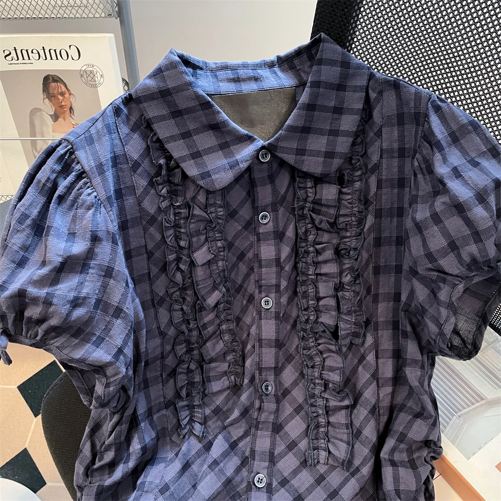 

Корейский ретро кружевной топ с цветочным принтом Cheered ort Sve irt Summer New Sweet Doll Collar ort Waist Inward Top для мужчин и женщин