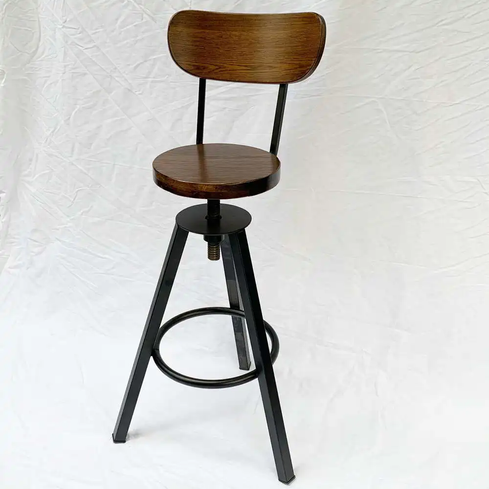 Adjustable Industrial/Contemporary Bar Chair With Wooden Seat And Metal Legs For Events