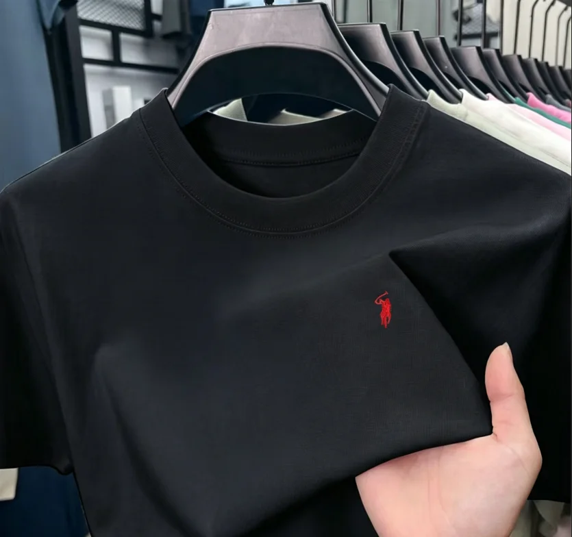 Men's Cotton Short Sleeve T-Shirt Fashionable Pony Print Summer New High-end Comfortable Casual Crew Neck Top