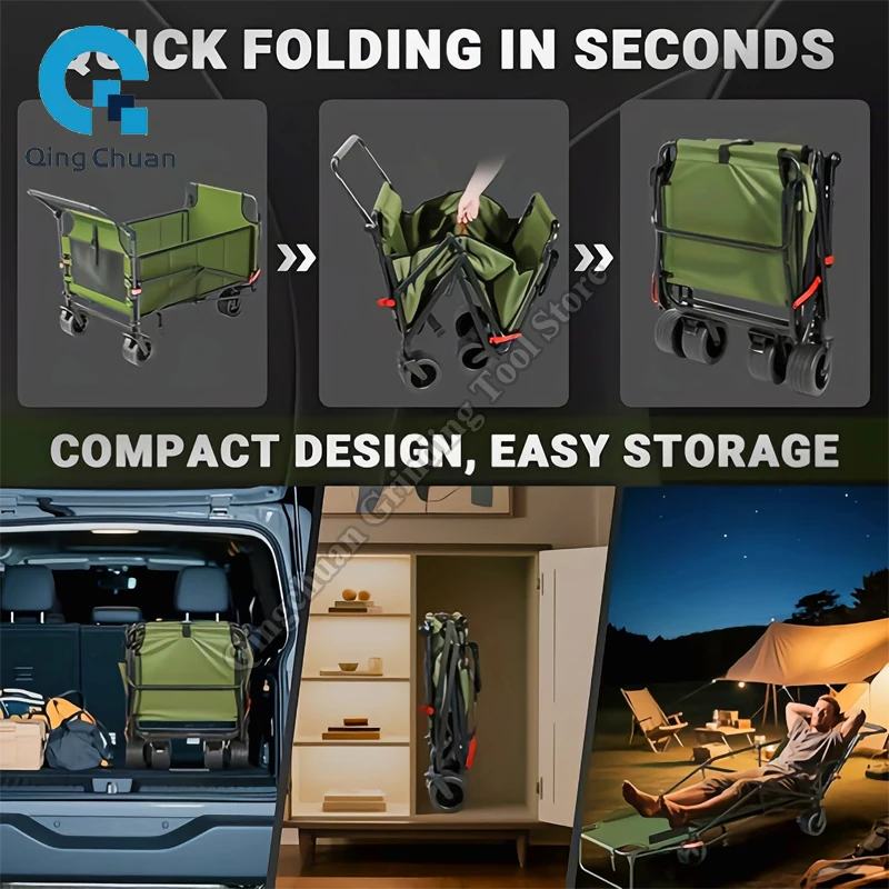 عربة تخييم متعددة الوظائف في الهواء الطلق كبيرة الحجم حديقة الشاطئ مقطورة يدوية يمكن الجلوس والاستلقاء عربة التخييم المحمولة #4