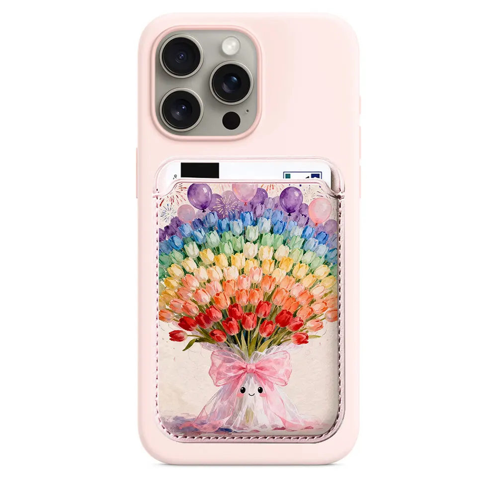 Rainbow Oil Painting Flower Wallet Card Holder Magnetic For MagSafe For iPhone 17 Pro Max Case For Samsung Galaxy S26 S25 Cover