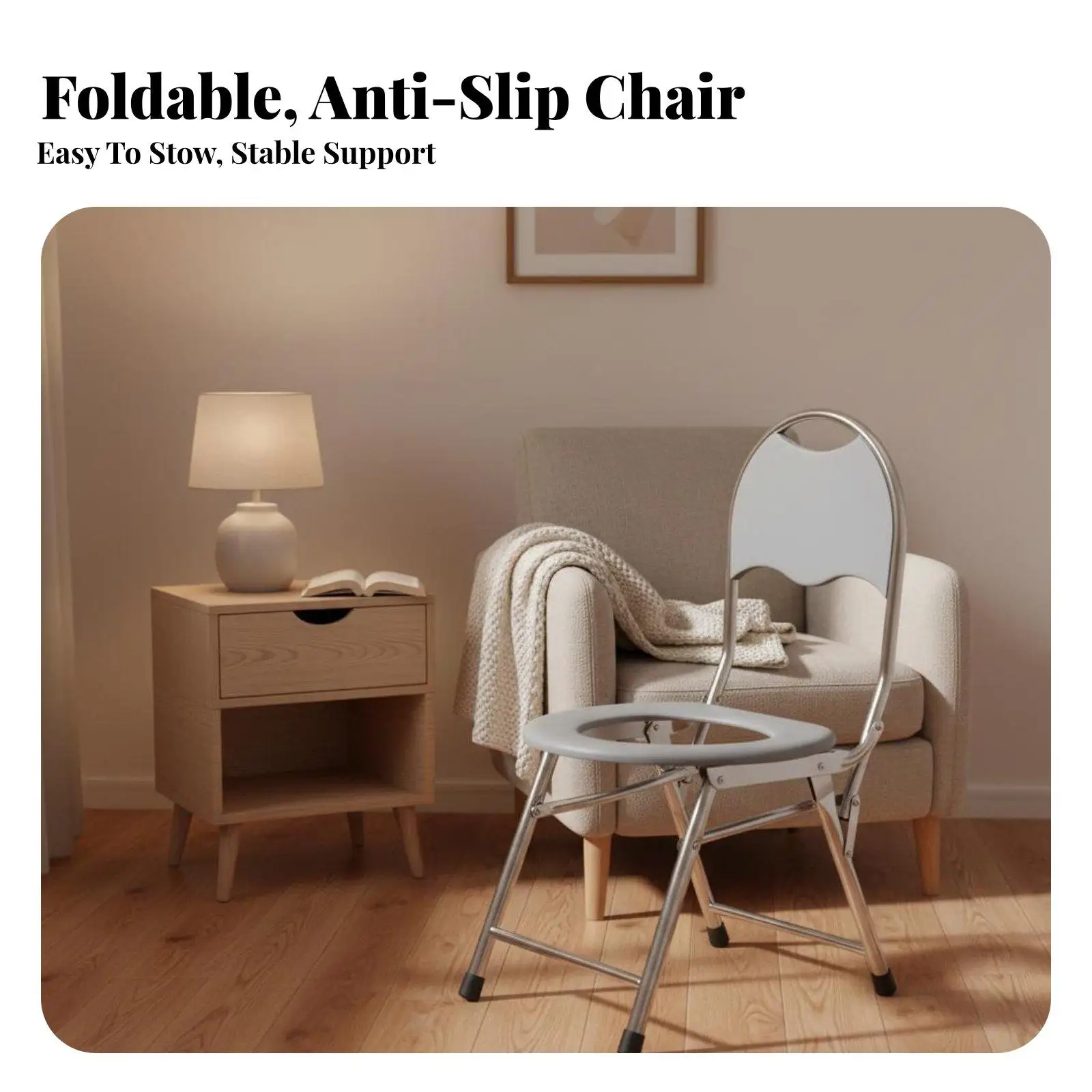Compact Folding Toilet Chair with Warming Cushion Comfy Recliner Chair for Home Room Assistance