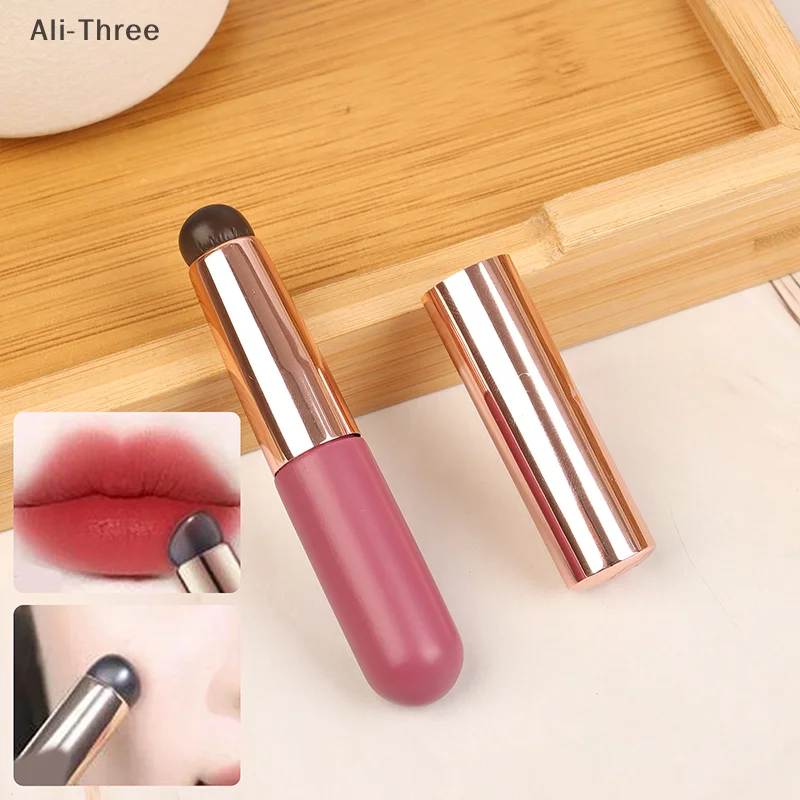 Q ソフトシリコンリップブラシ防塵カバー付き丸頭口紅アプリケーターリップ化粧ツール多用途アイシャドウブラシ