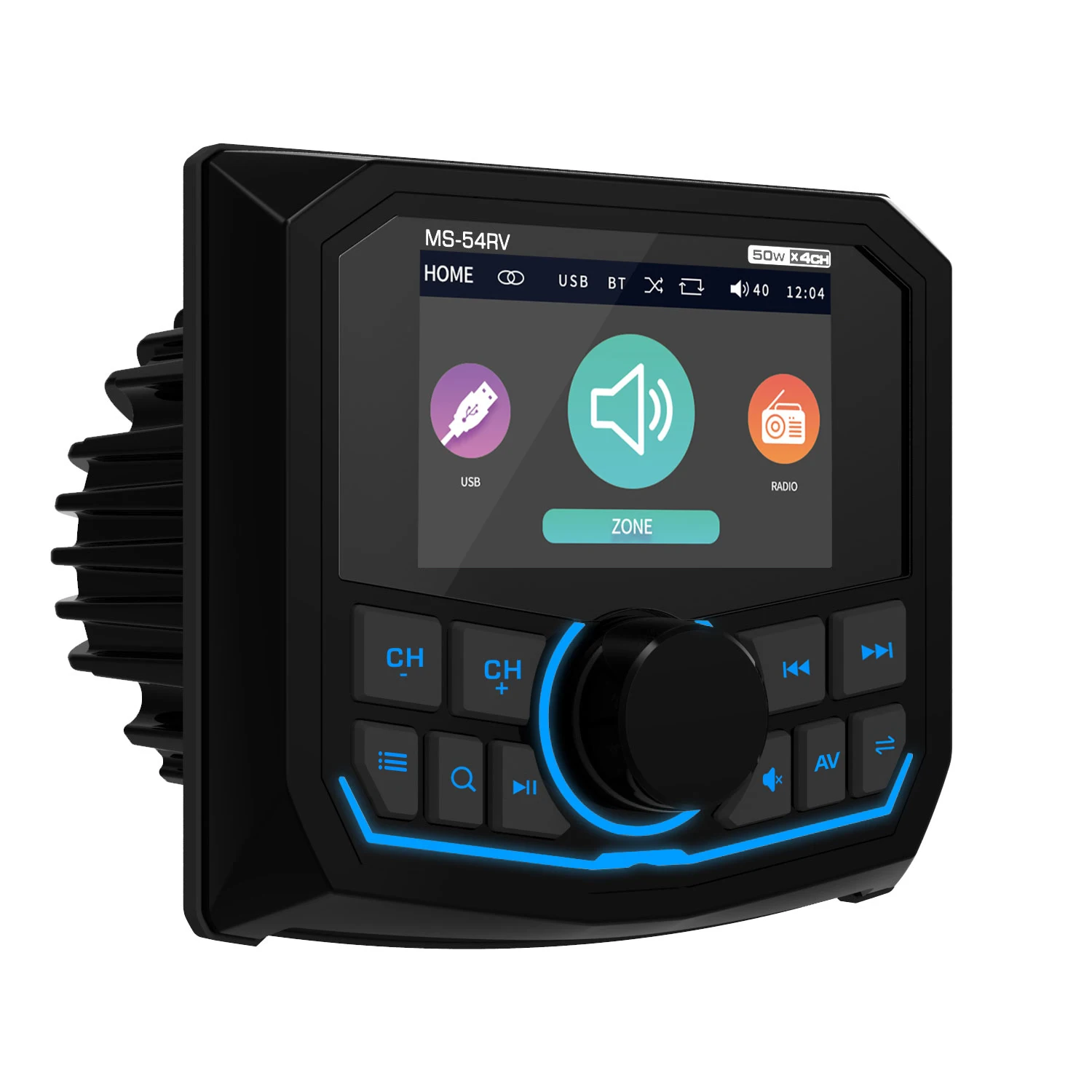 MP5 Bootradio Bluetooth FM AM EQ Marine Stereo Waterdicht IPX5 AUX Vierkant Zwart Universele mediaspeler voor RV UTV ATV SPA RZR