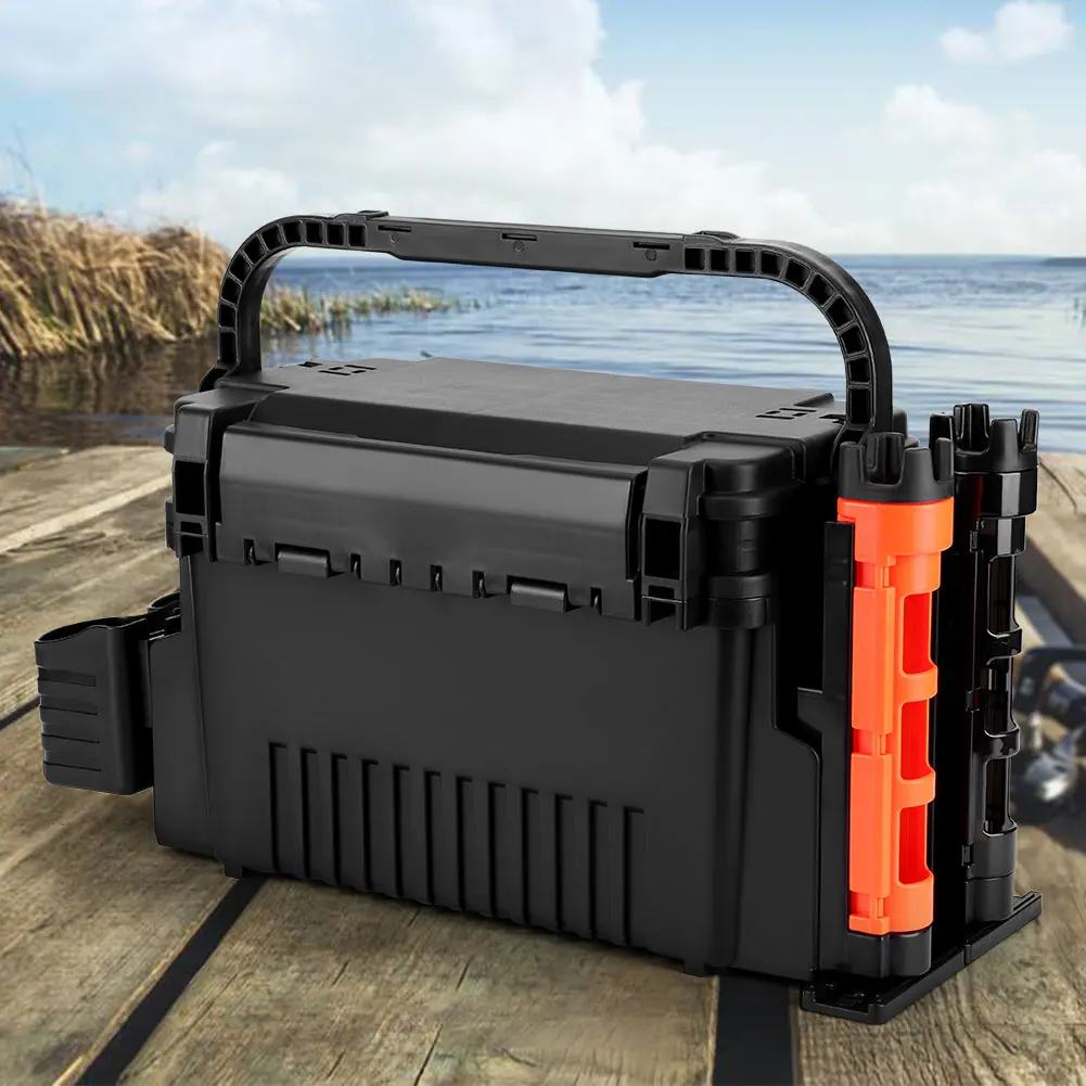 

2 Tier Fishing Tackle Box Fishing Box with Cup & Rod Holder Fishing Tackle Storage Box Fishing Organizer Case for Fishing Lovers