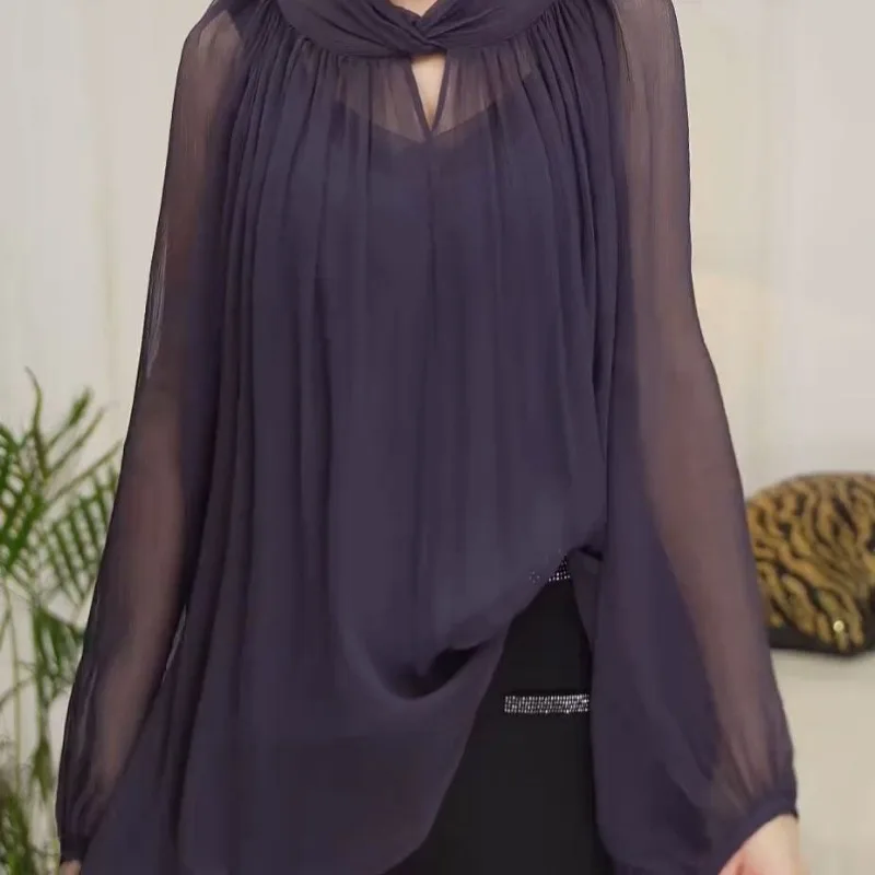 

French High-end Solid Color Foreign-style Long-sleeved Shirt Autumn New Temperament Loose and Versatile Top Pullover