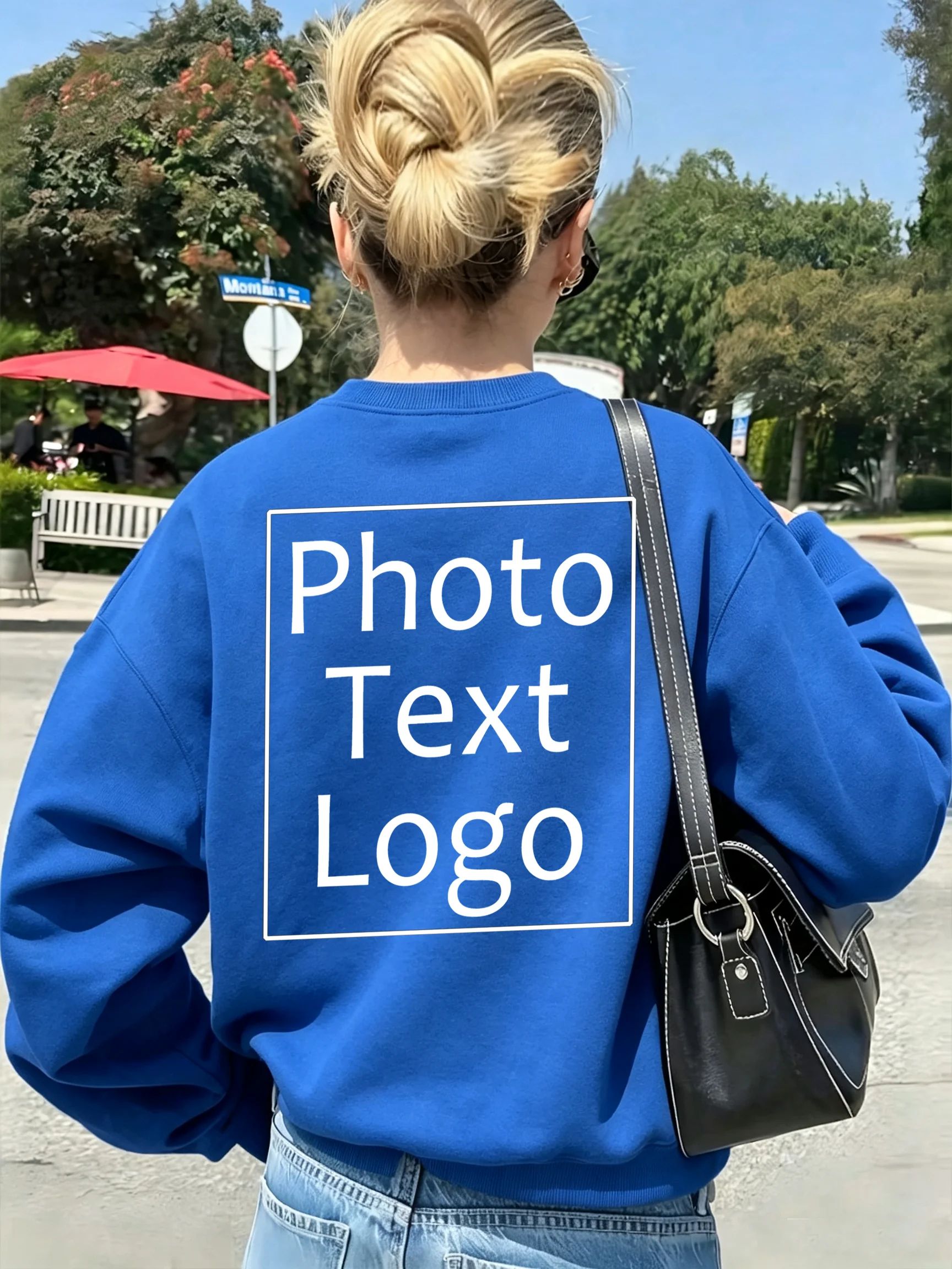 Womens Autumn Fleece Sweatshirts Custom Personalized Casual Loose O-Neck Pullovers Sport Comfortable Clothes All-Match Team Tops