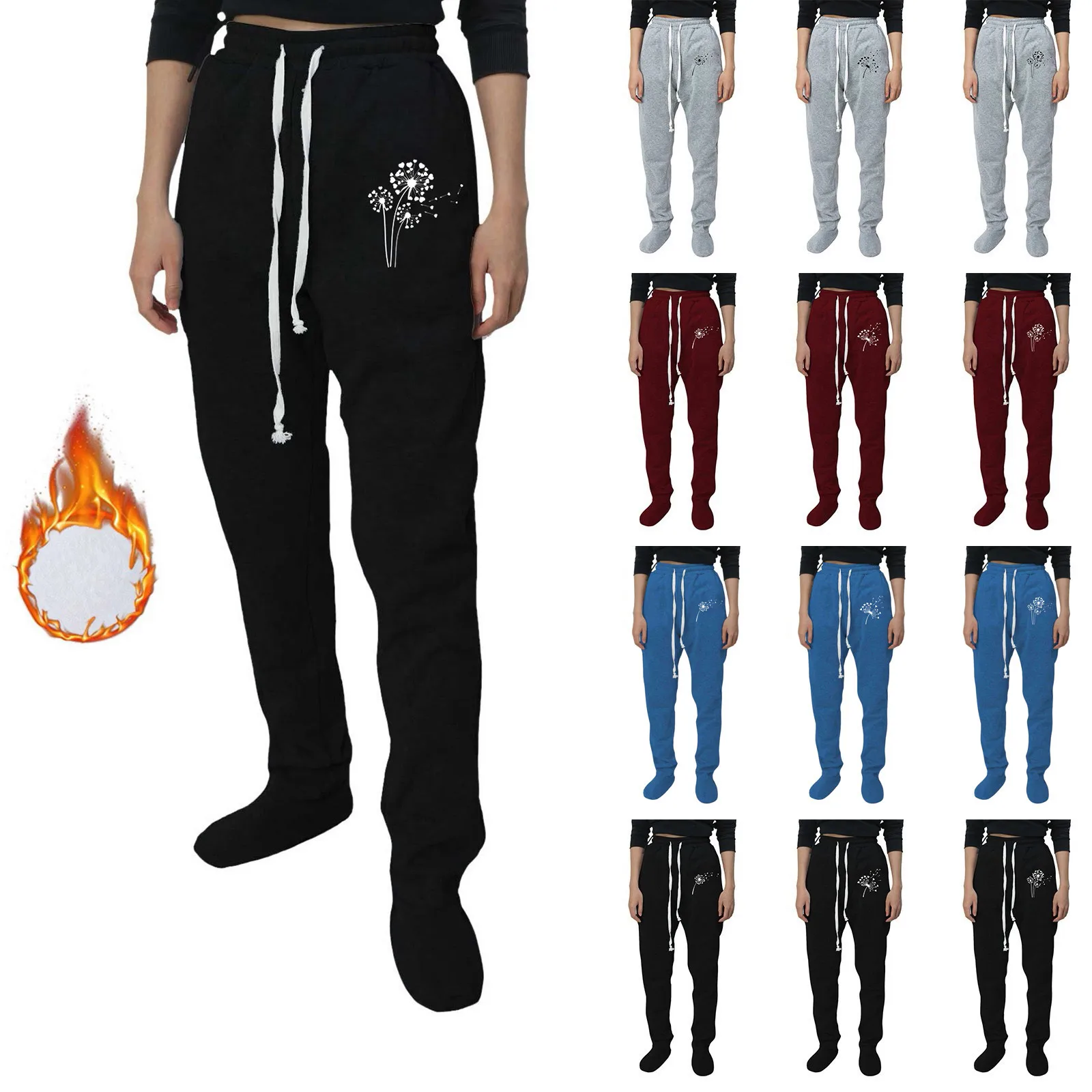 women Winter Footed Sweatpants With Fleece Lined Feet, Extremely Soft And Warm Footing With Thick fleece Elastic Waist Leg Pants