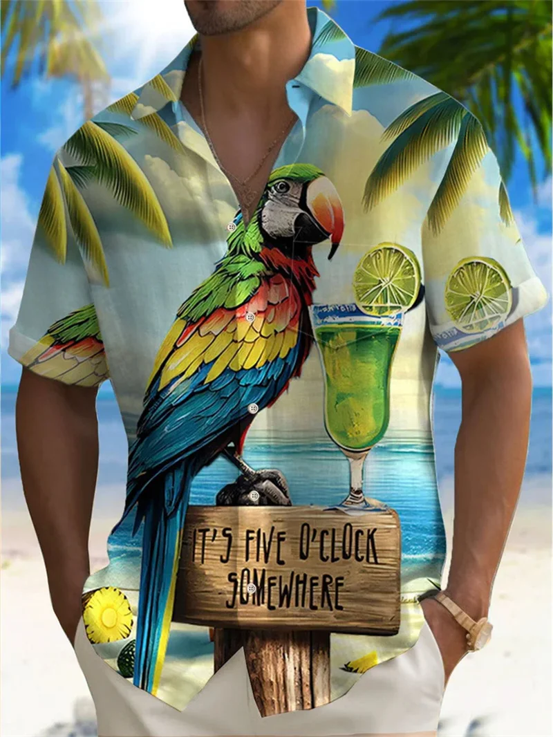 Hawaiian men's casual colorful bamboo flower shirt printed fashionable vacation beach wear street wear short sleeved shirt