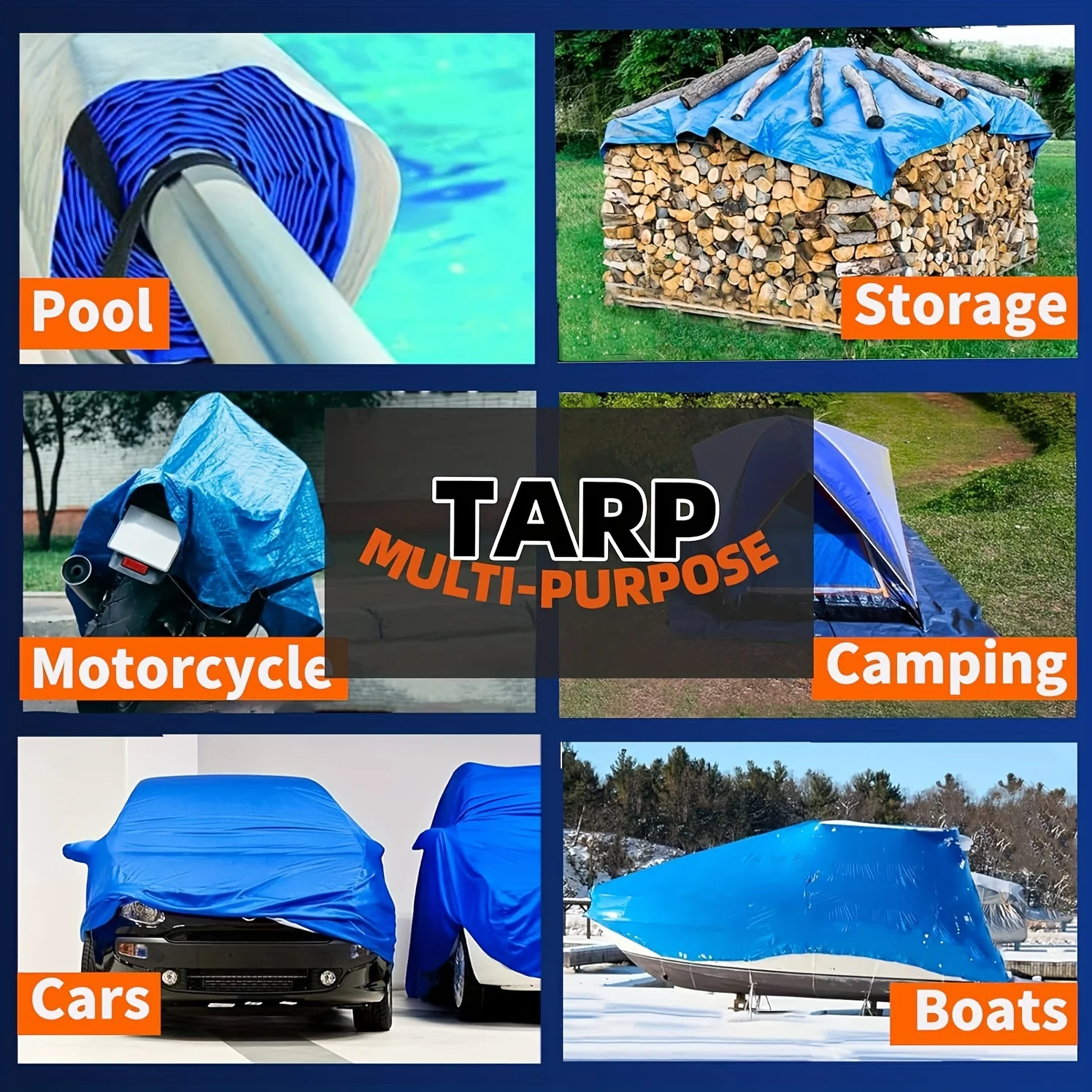 8-Mil Blue and Orange Tarpaulin; the Blue Side Is Waterproof and Frost-Resistant, the Orange Side Is Uv-Resistant, Made of Thickened Pe for Superior Tear Resistance, Equipped with Edge Grommets and Available in Multiple Sizes!