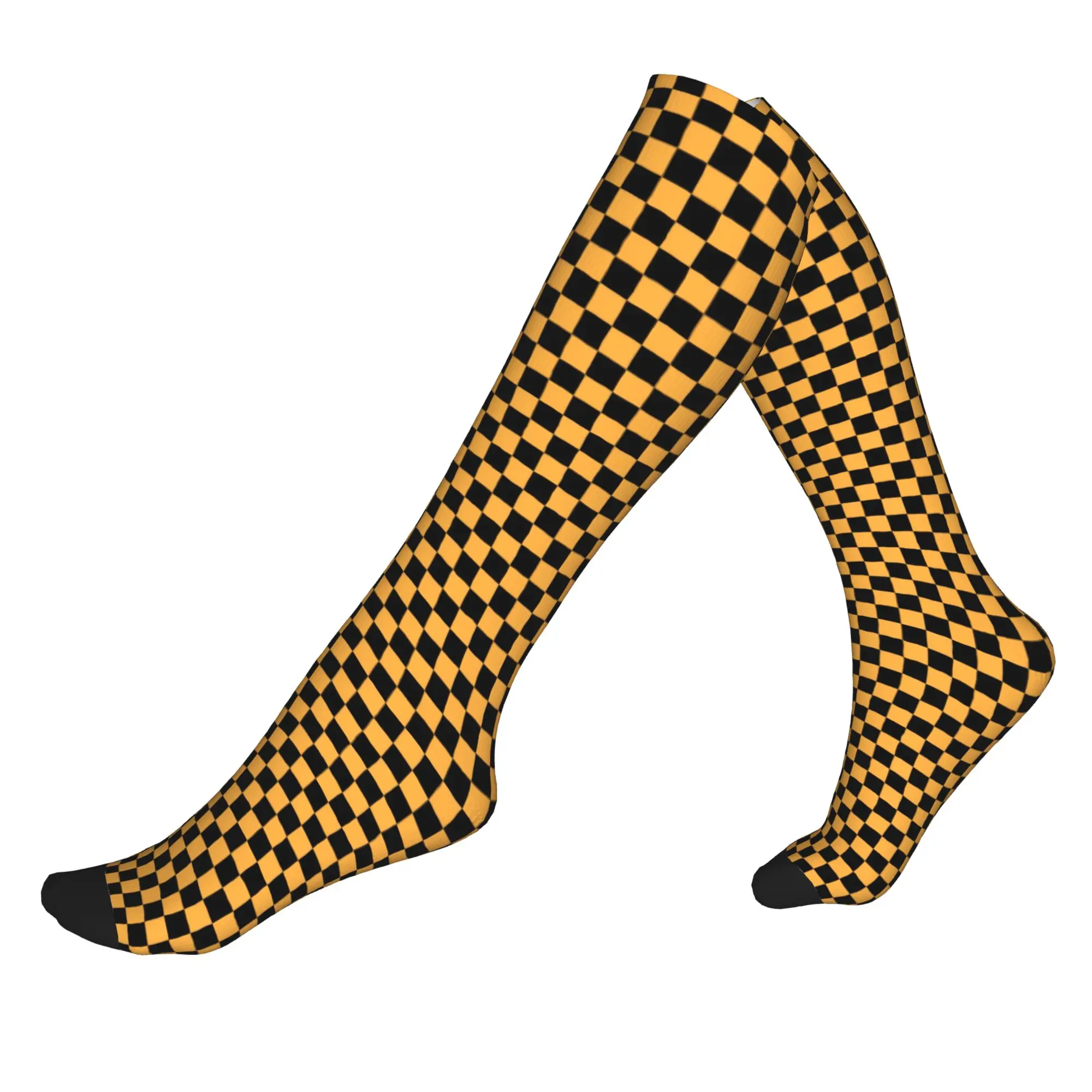 

Black and Pastel Orange Checkerboard Plaid Men Women Sports Compression Socks Unisex Fun 3D Print Dress Socks
