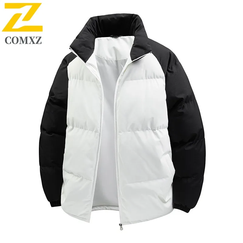 COMXZ 2025 Autumn Winter Color Block Cotton Jacket Unisex Stand Collar Loose Fit Thick Warm Coat tactics lightweight windbreaker