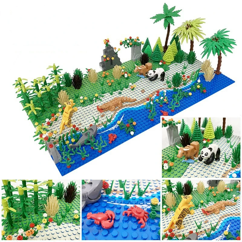 MOC Jungle Scene Ecological Environment Building Blocks Montessori Educational Assembly Farm Model Children\'s Bricks Toys