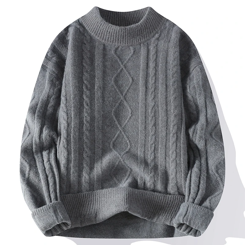 

Autumn Winter Knitted Men Crew Neck Aran Sweater Pullover Long-Sleeve Loose Harajuku Mens Retro Knitting Pullover Sweaters