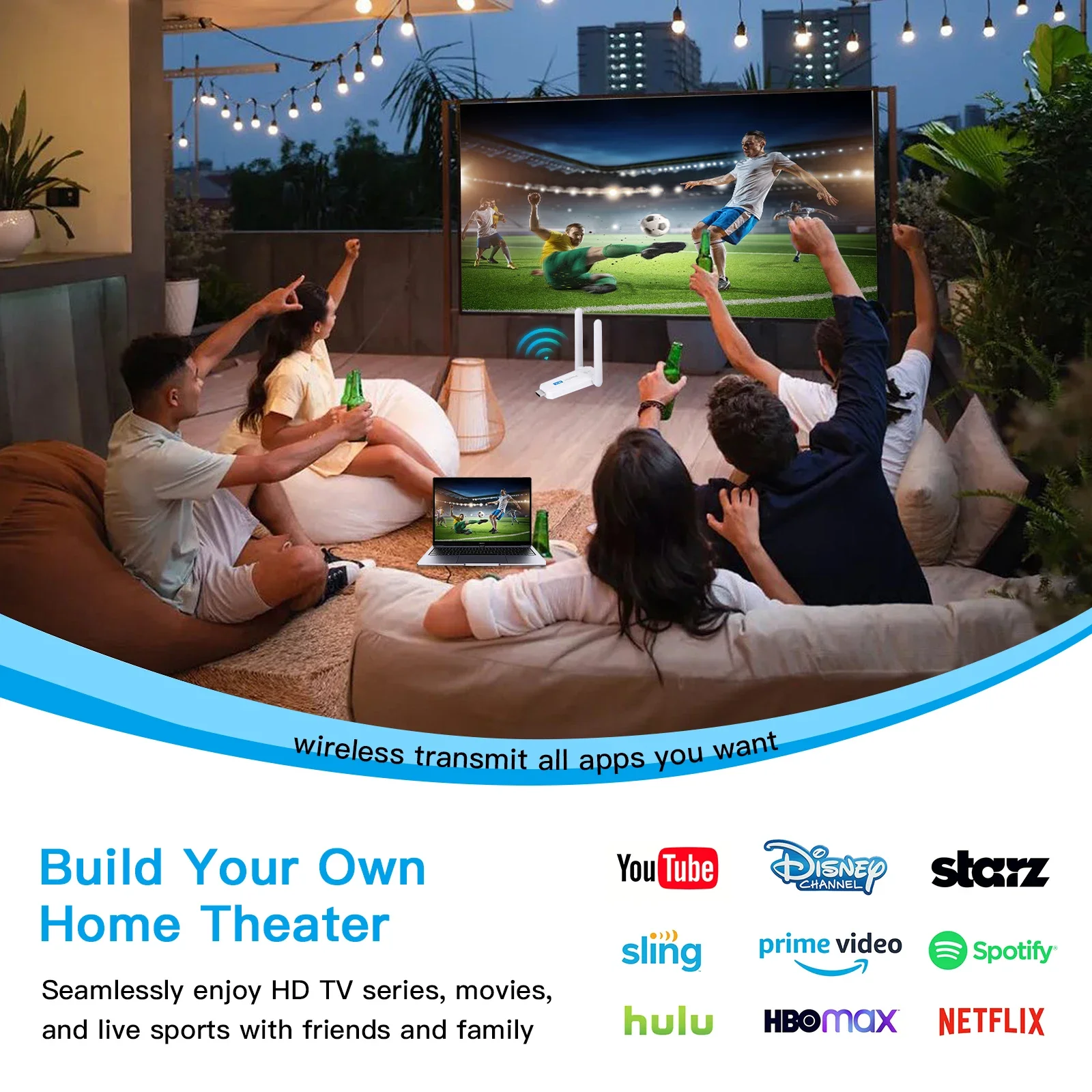 iPazzPort Wireless HDMI Transmitter and Receiver, 1080P HDMI Extender 5G Kit, 200FT Streaming Audio Video from Laptops to HDTV