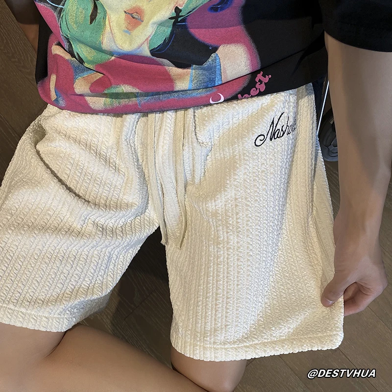 

Casual Men's ort Pants Embroidered Texture Folded Summer Thin Five-Point Leisure Pants Breathable Comfortable Straight Leg ...